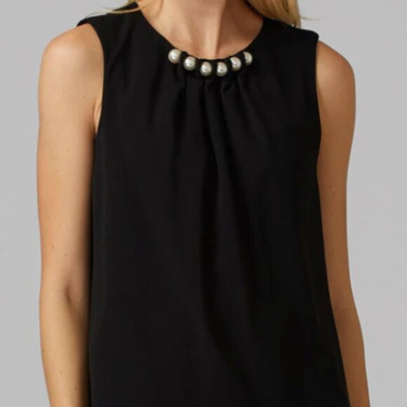 White House Black Market Black Sleeveless Top with Pearl Embellishment XL - Picture 11 of 11